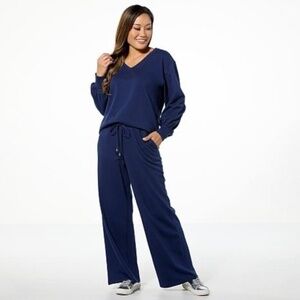 G By Giuliana So Soft French Terry 2-piece Top and Pant Set Ink Blue NWOT